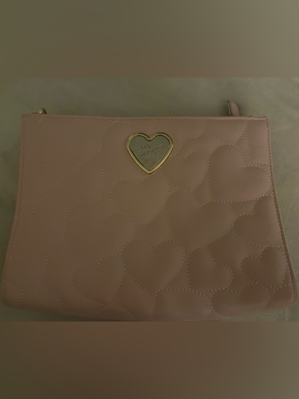 Betsey Johnson Pink Heart-Quilted Wristlet with Gold Heart Accent